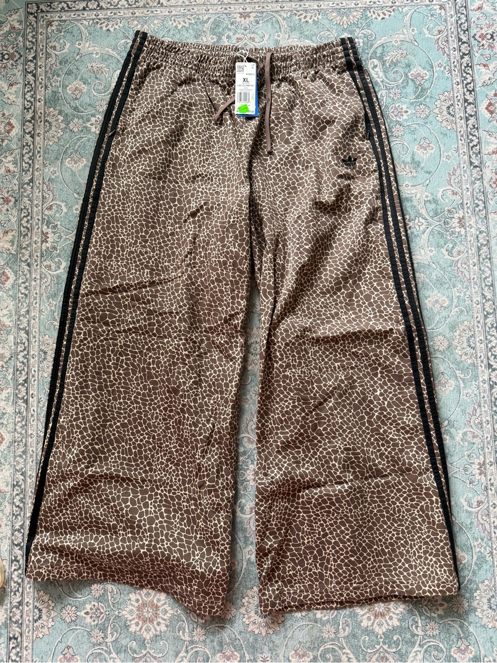 Adidas Wide-Leg Brown Animal Print Track Pants